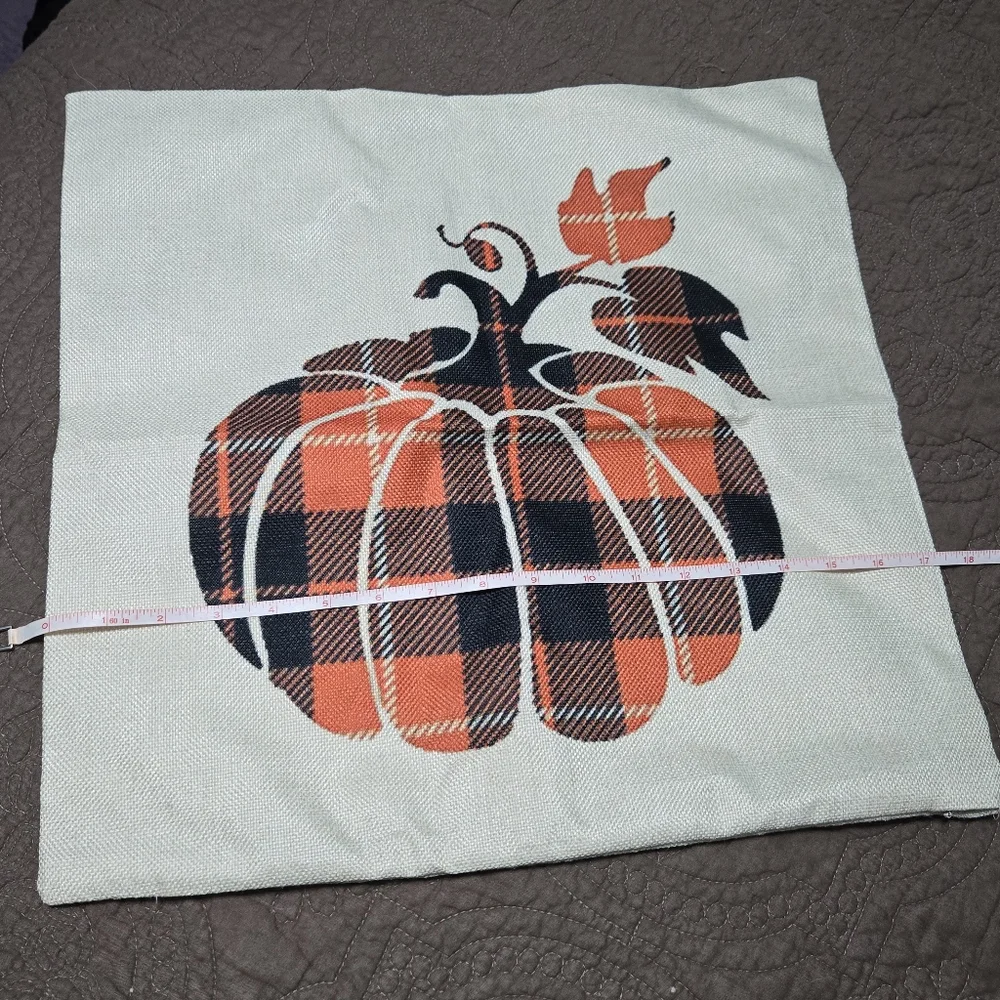 Fall Throw Pillow Cover Fall Decoration Autumn Rust Pumpkin Plaid